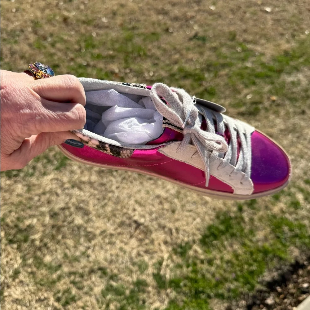 SHUSHOP Metallic Pink and Cream Women's Sneakers - Picture 4 of 5